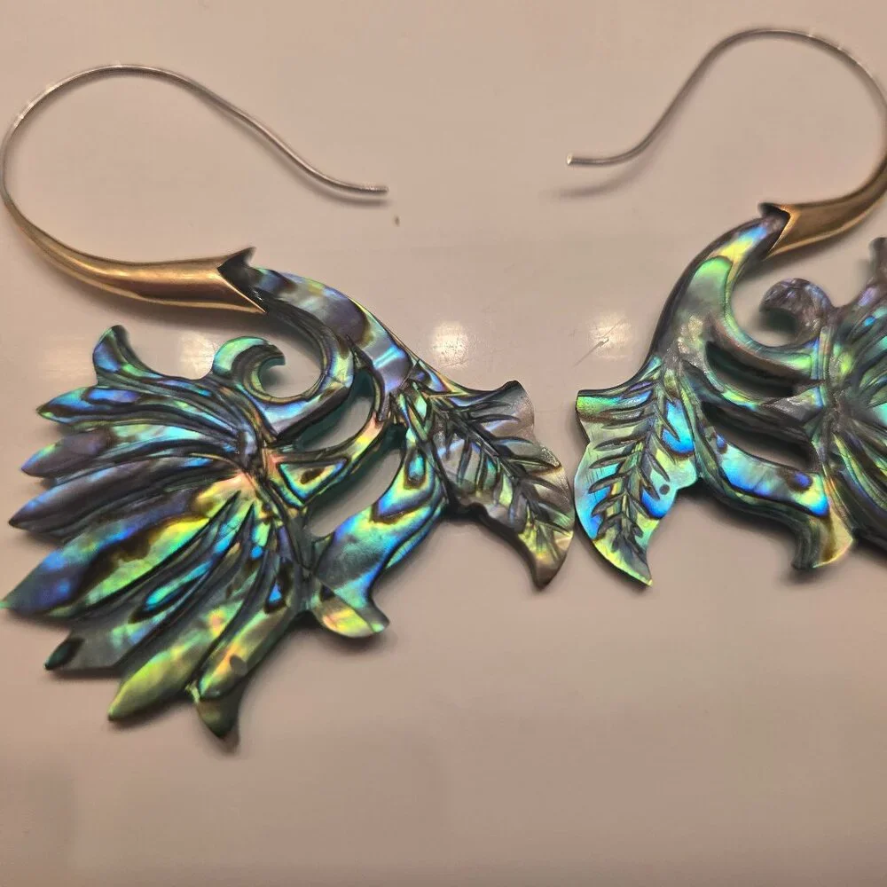 Abalone sea shell lotus flower earrings - Picture 13 of 15